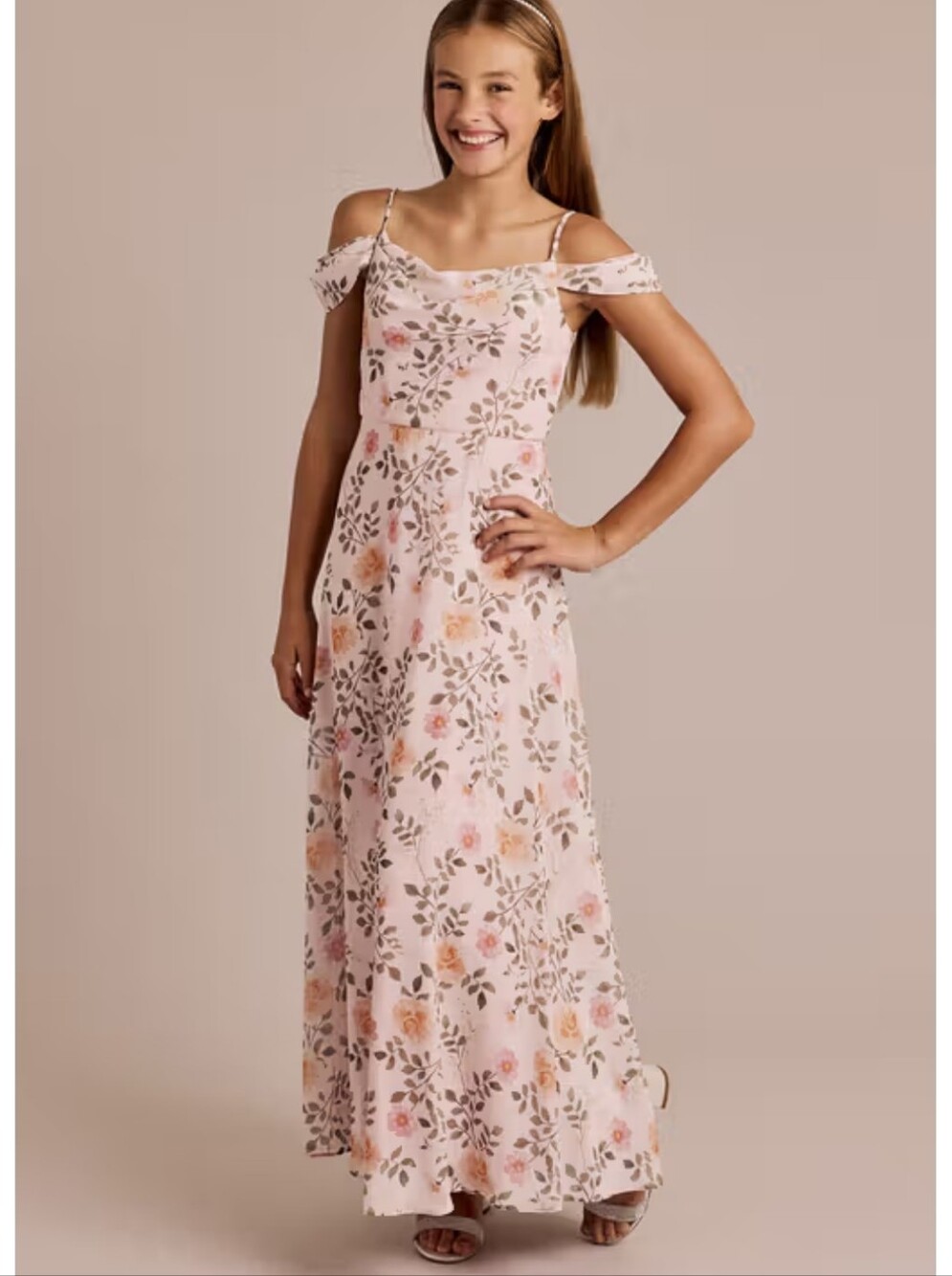 Floral Print Chiffon Swag Sleeve Girl's Maxi Dress Formal Wedding Flower Girl 10